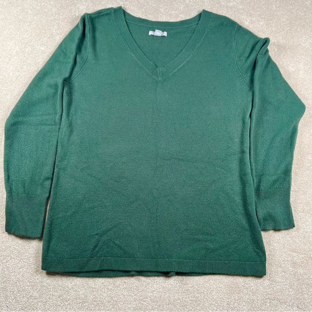 Croft & Barrow green long sleeve v neck basic sweater women size women's Large